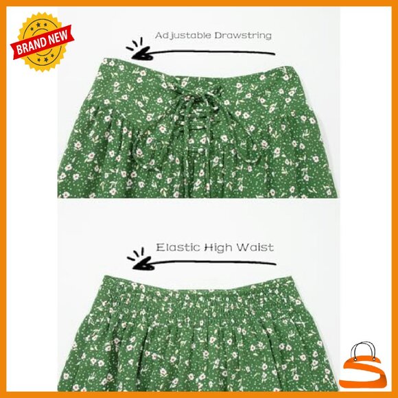 Floral Print Maxi Skirt High Waist Smocked Drawstring Flowy A-Line - Picture 5 of 8